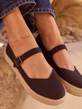Toms Black Mary Jane Espadrilles with Jute Sole